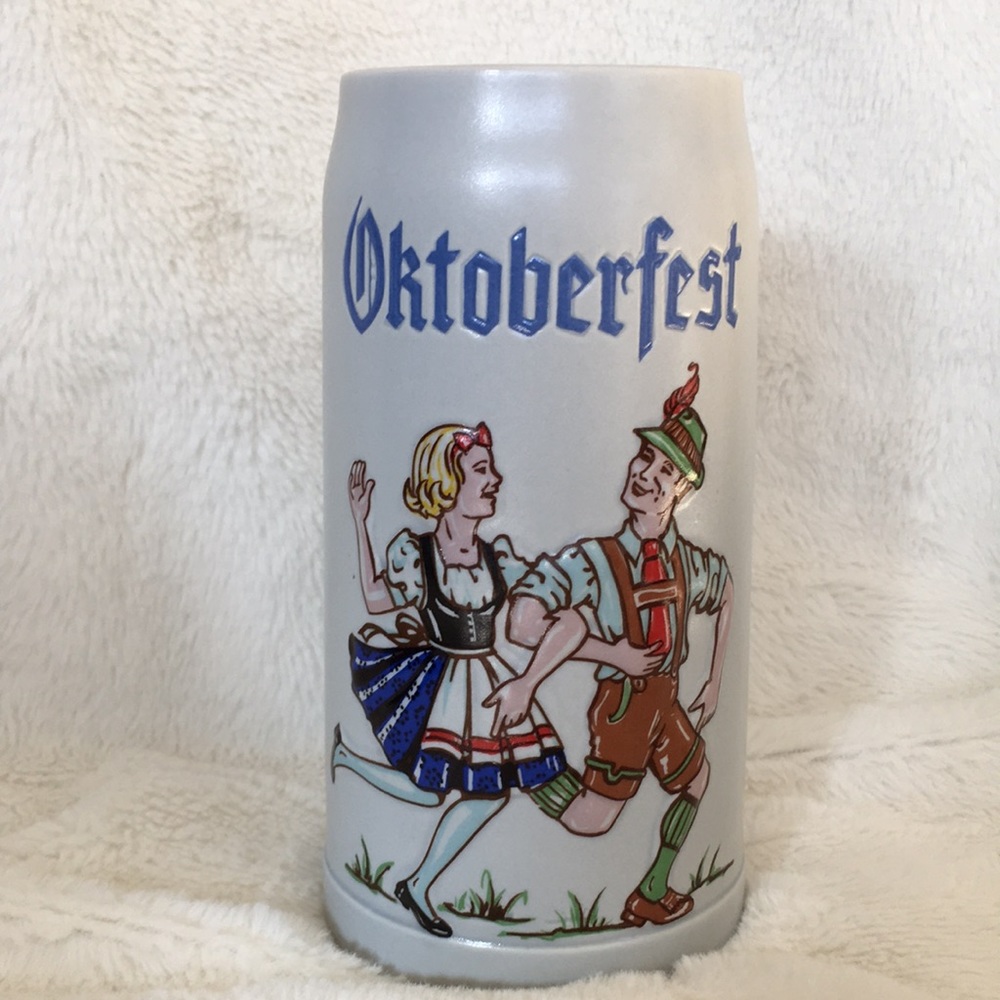 Oktoberfest Beer Stein Mug Raised Relief German Dancers EUC Like New